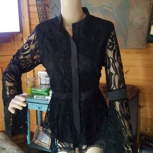Sexy black lace button-up blouse
